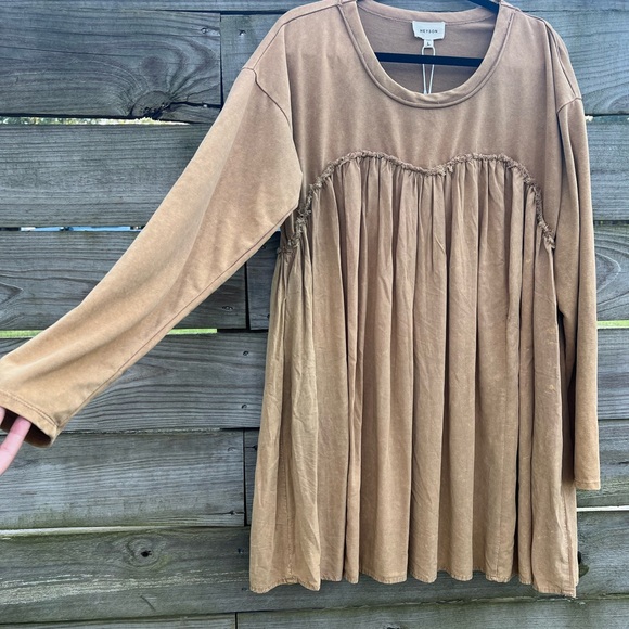 Tan Long Sleeve Mini Dress - Picture 2 of 10